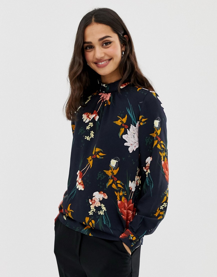Only Aviaya floral print high neck blouse
