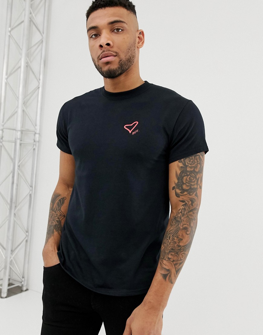 boohooMAN t-shirt with heart print in black