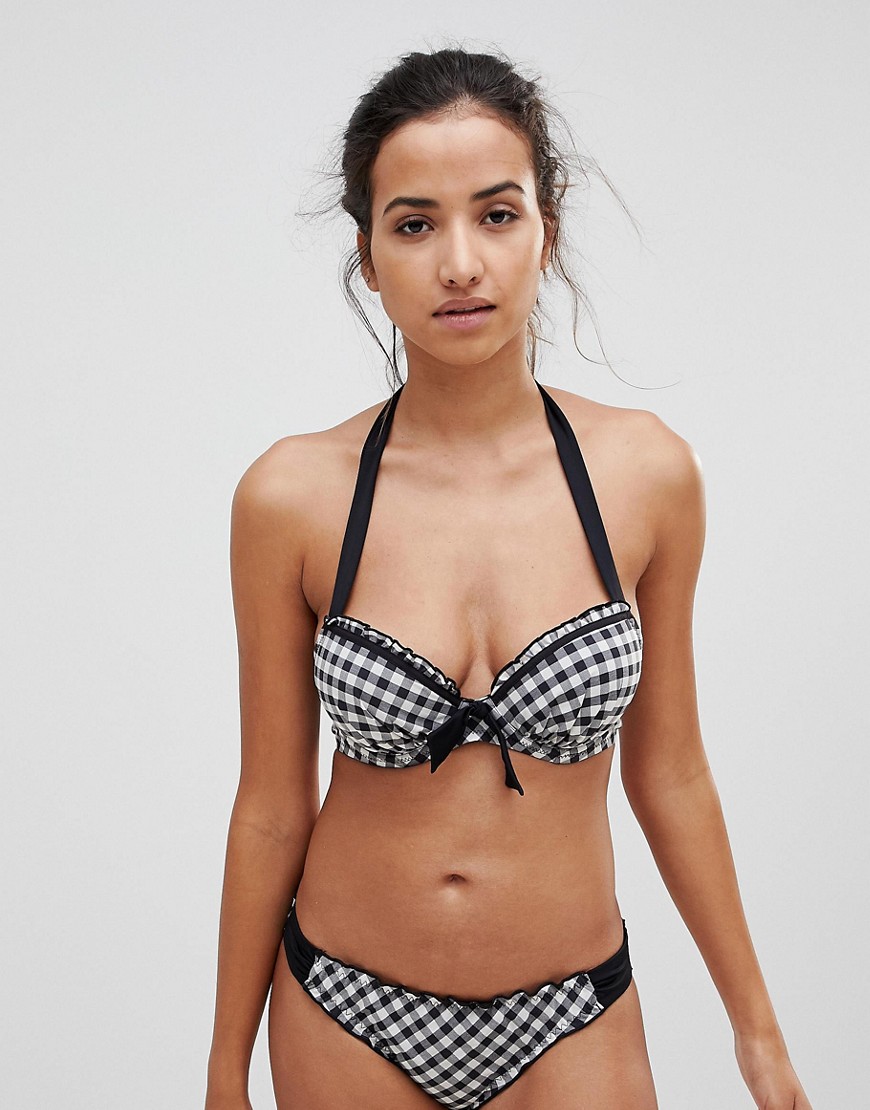 Pour Moi Checkers Padded Halterneck Underwired Bikini Top