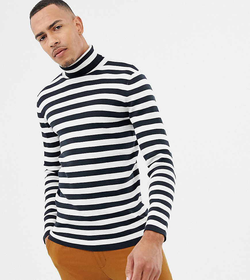 Selected Homme Roll Neck Stripe Long Sleeve Top