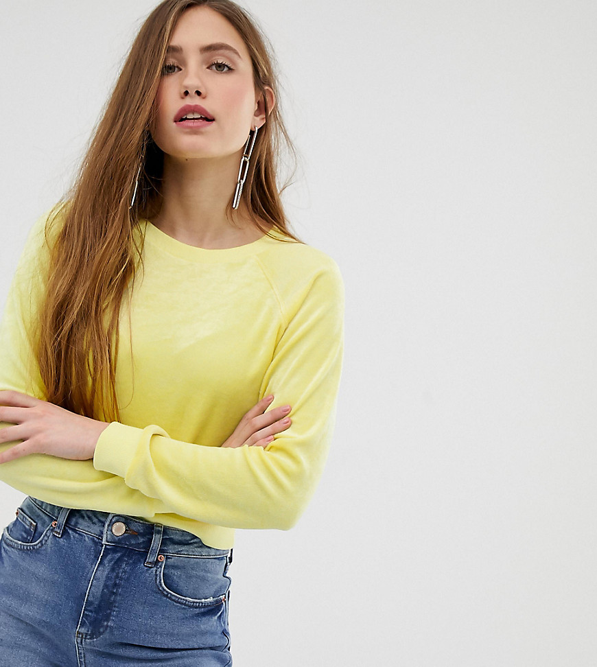 Miss Selfridge velour sweatshirt in yellow