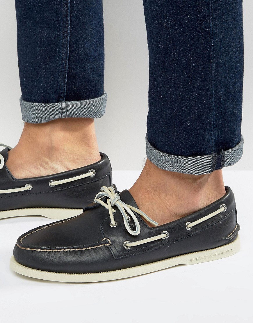 Sperry Topsider Leather Boat Shoes In Navy - Navy