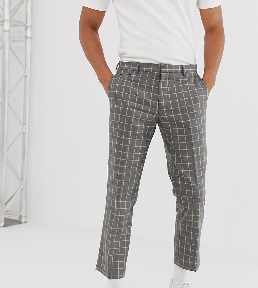 Noak slim fit cropped trouser in grey grid check