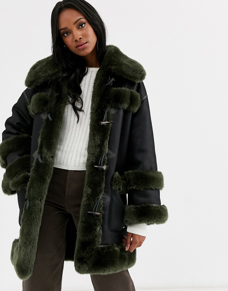 Urbancode reversible faux fur duffle coat