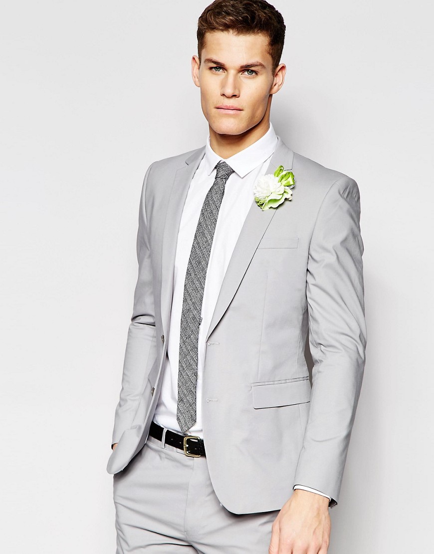 ASOS Skinny Suit Jacket In Grey Poplin - Grey
