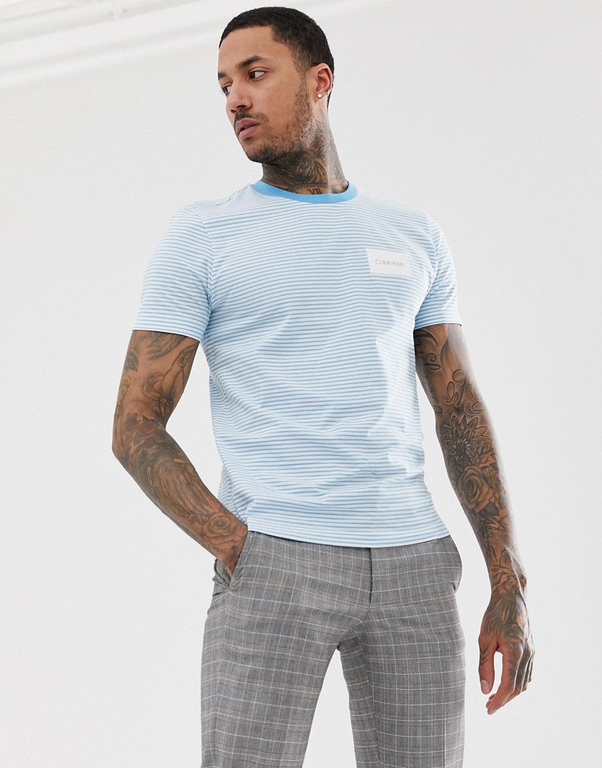 Calvin Klein box logo stripe crew neck t-shirt in blue
