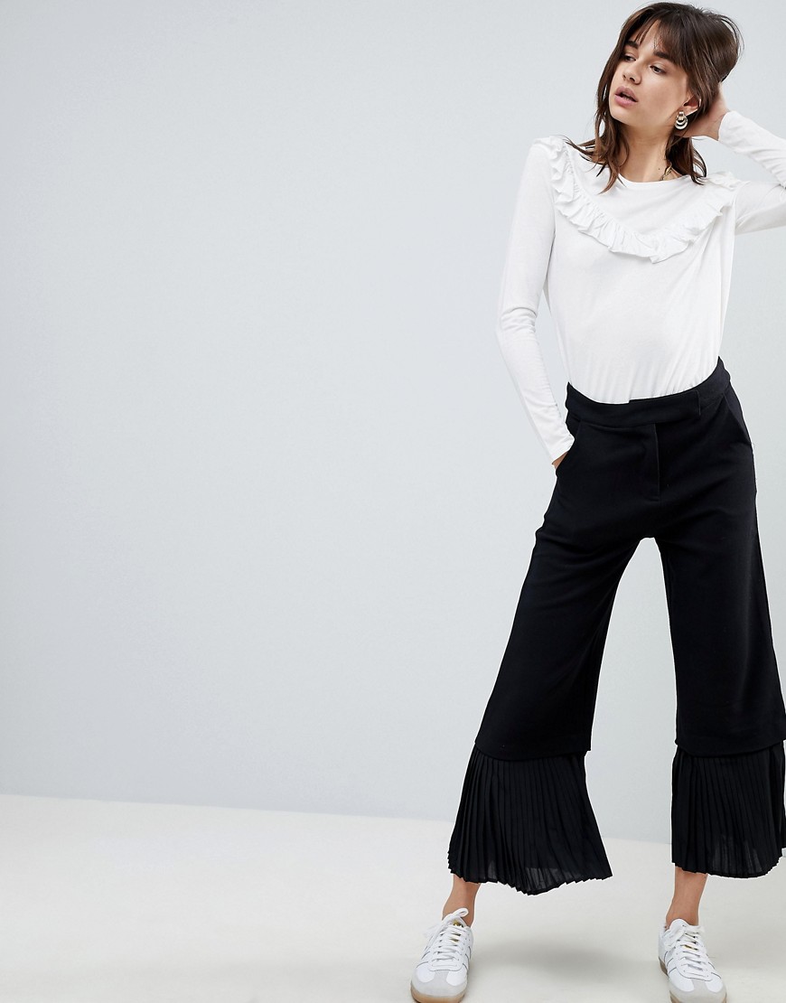 Cubic Uma Wide Leg Trousers with Pleated Tulle Hem