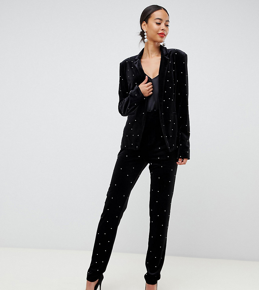 Fashion Union Tall velvet trousers in all over diamante co-ord