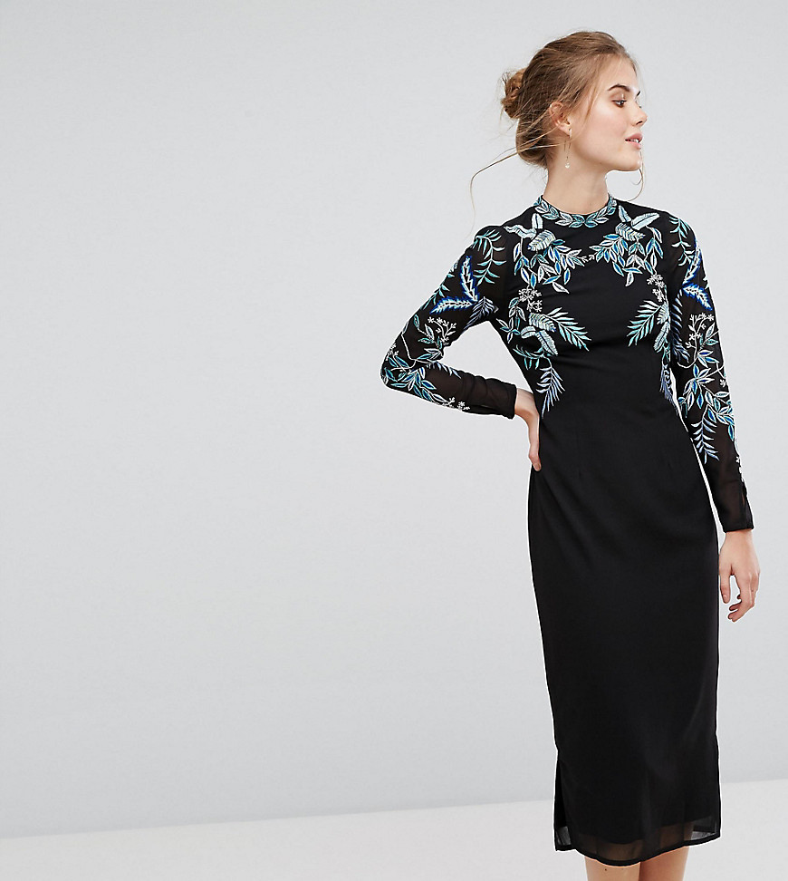 Hope & Ivy Long Sleeve Embellished Backless Dress - Multi black