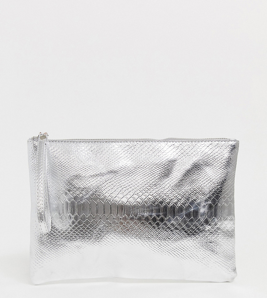 South Beach Exclusive silver snake embossed clutch bag