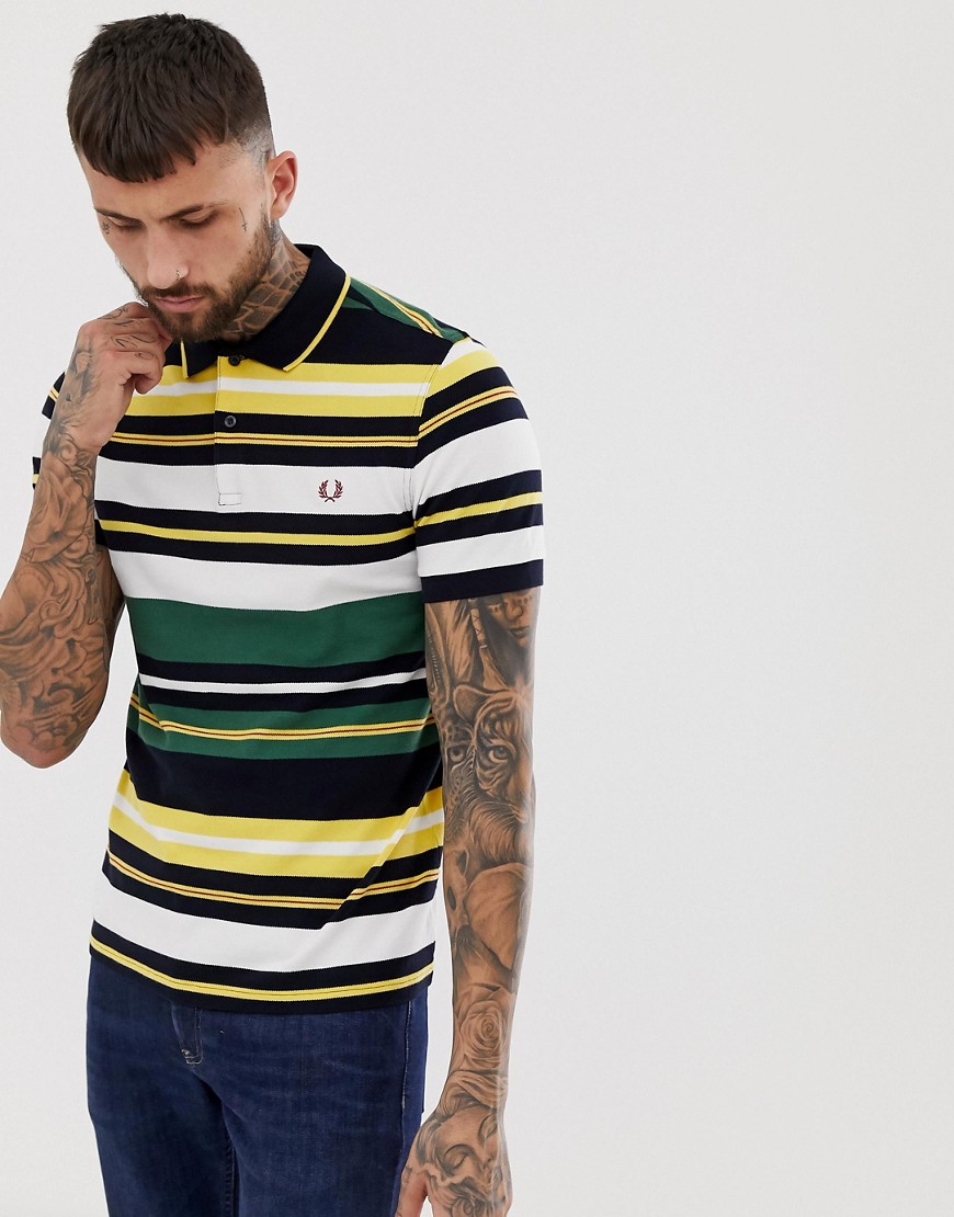 Fred Perry bold striped pique polo in green