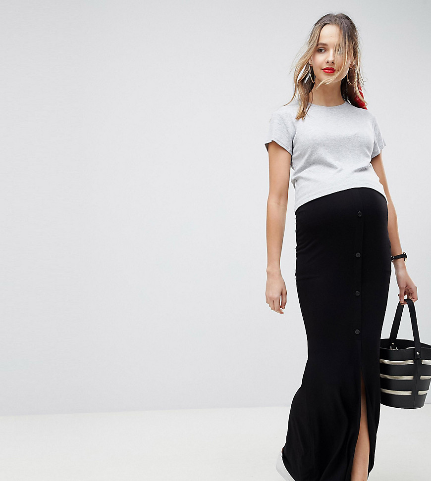 ASOS DESIGN Maternity maxi skirt with button front and split detail