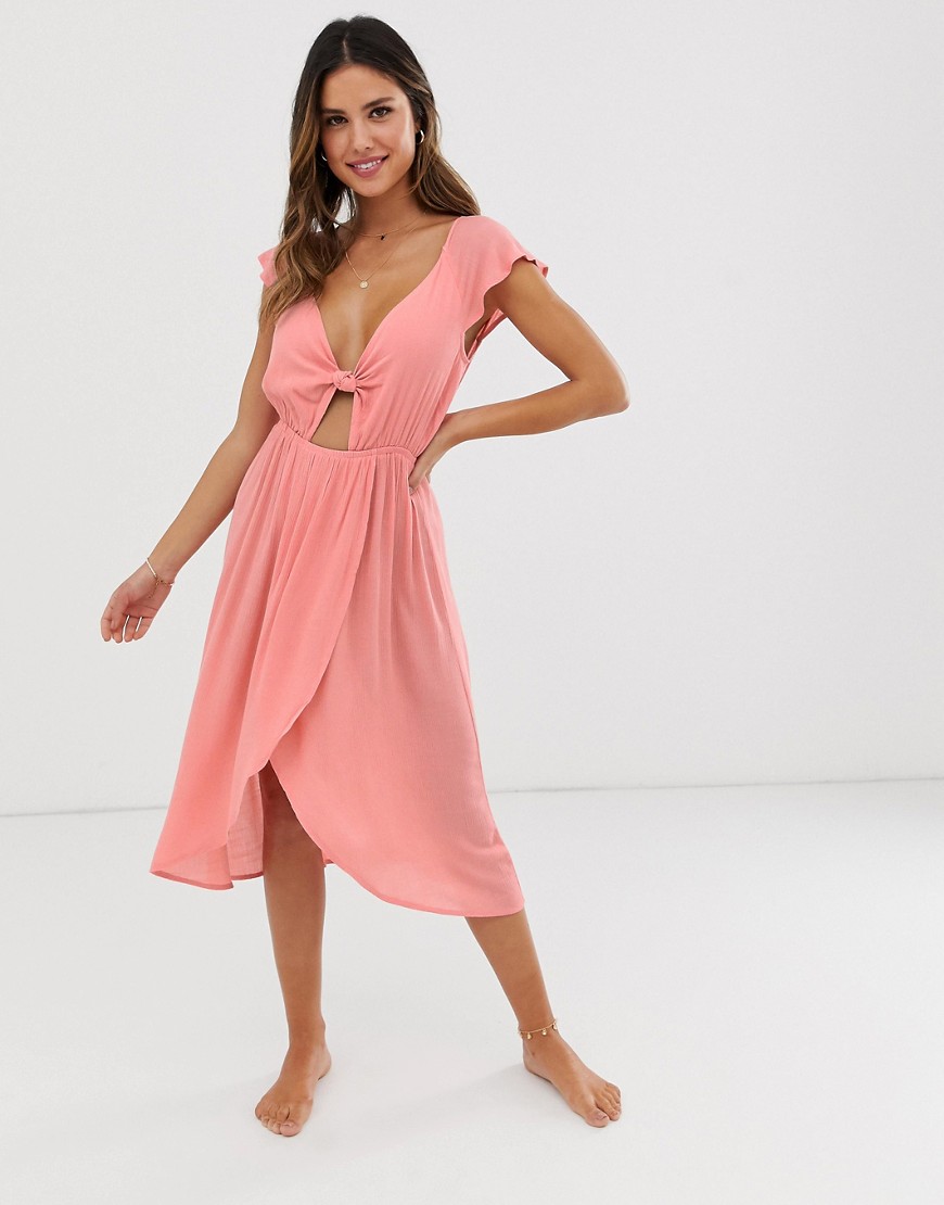 Fashion Union cut out wrap beach dress in peach