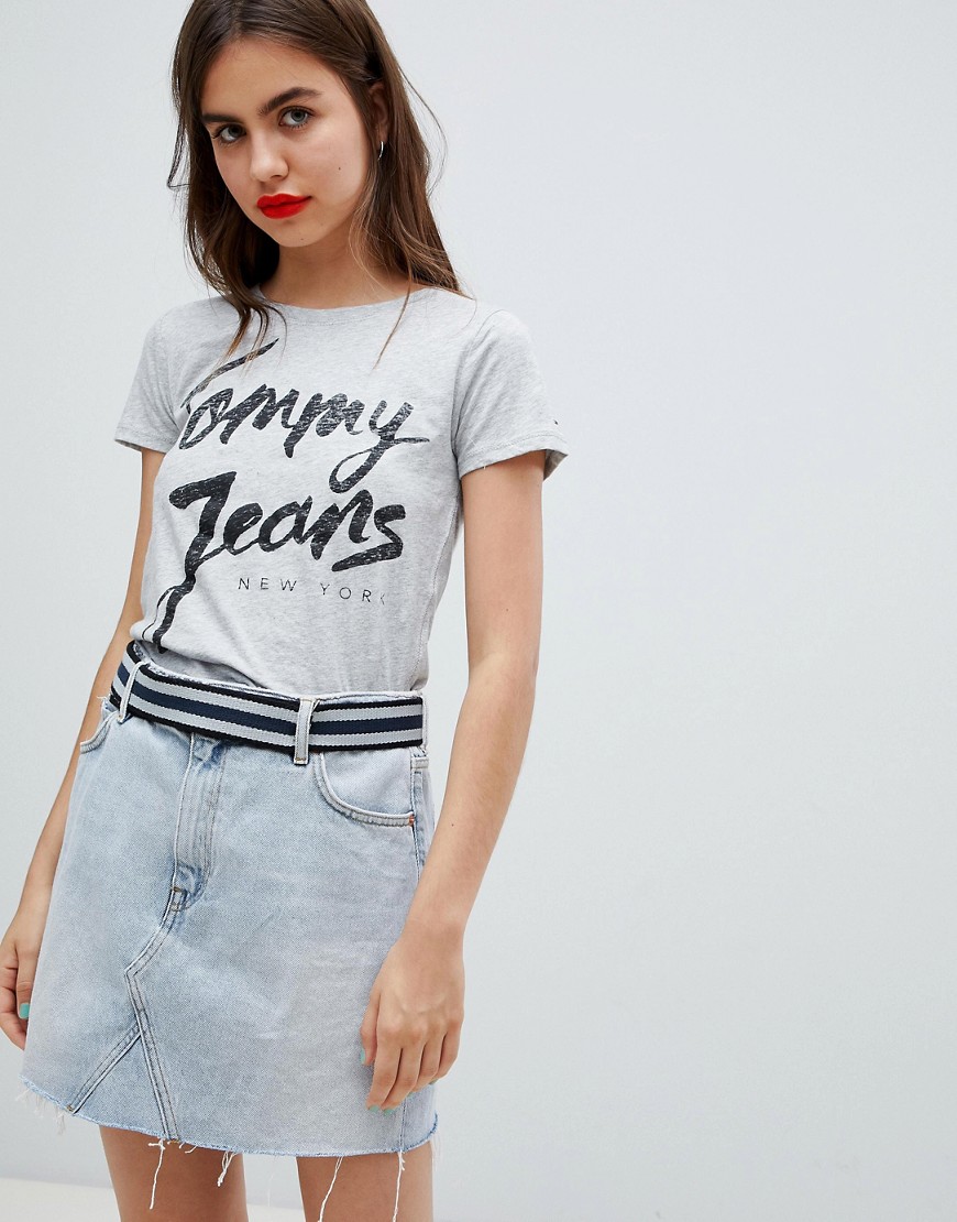 Tommy Jeans script logo t-shirt - Light grey htr