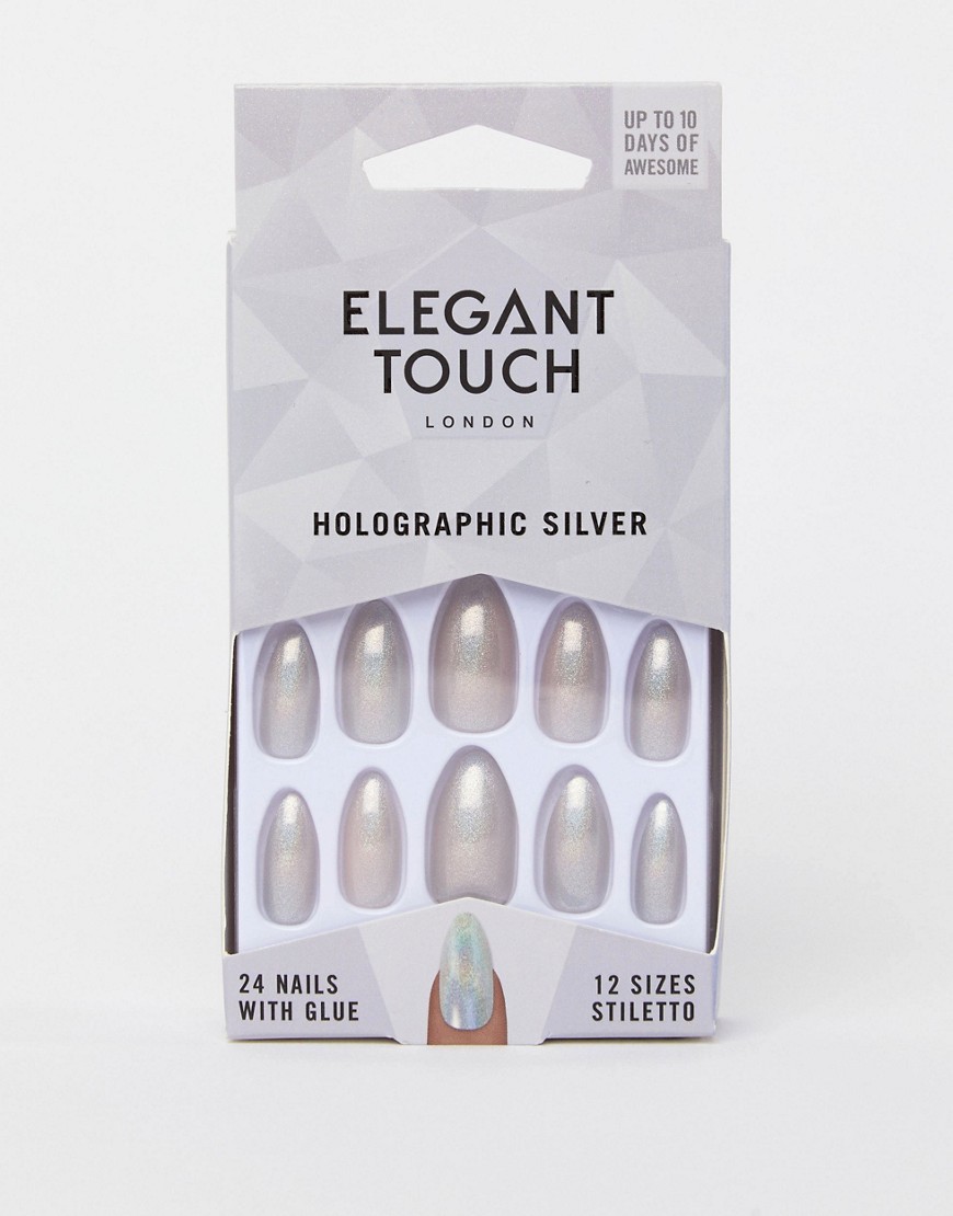 Elegant Touch Stiletto Holographic Silver False Nails