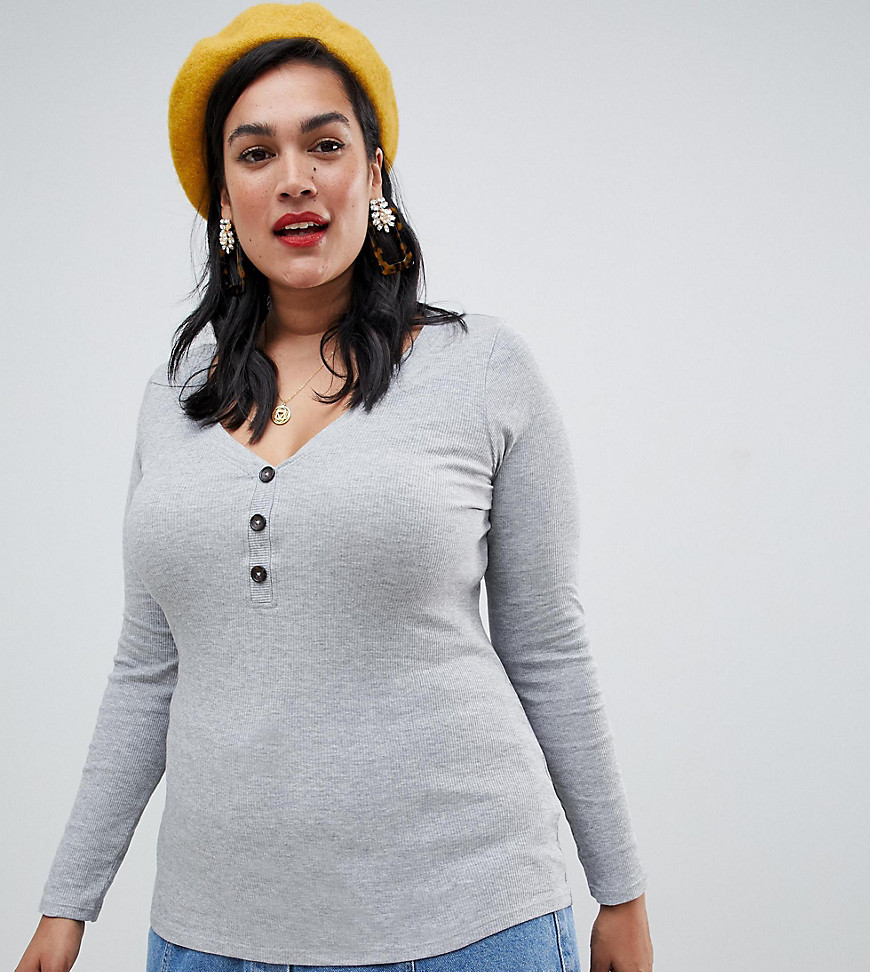 New Look Curve button through ribbed top in grey - Grey