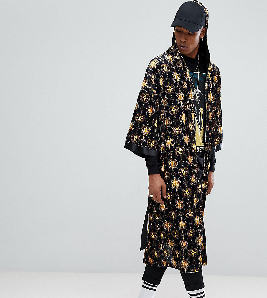 Reclaimed Vintage Inspired Boxing Robe With Gold Print - Black
