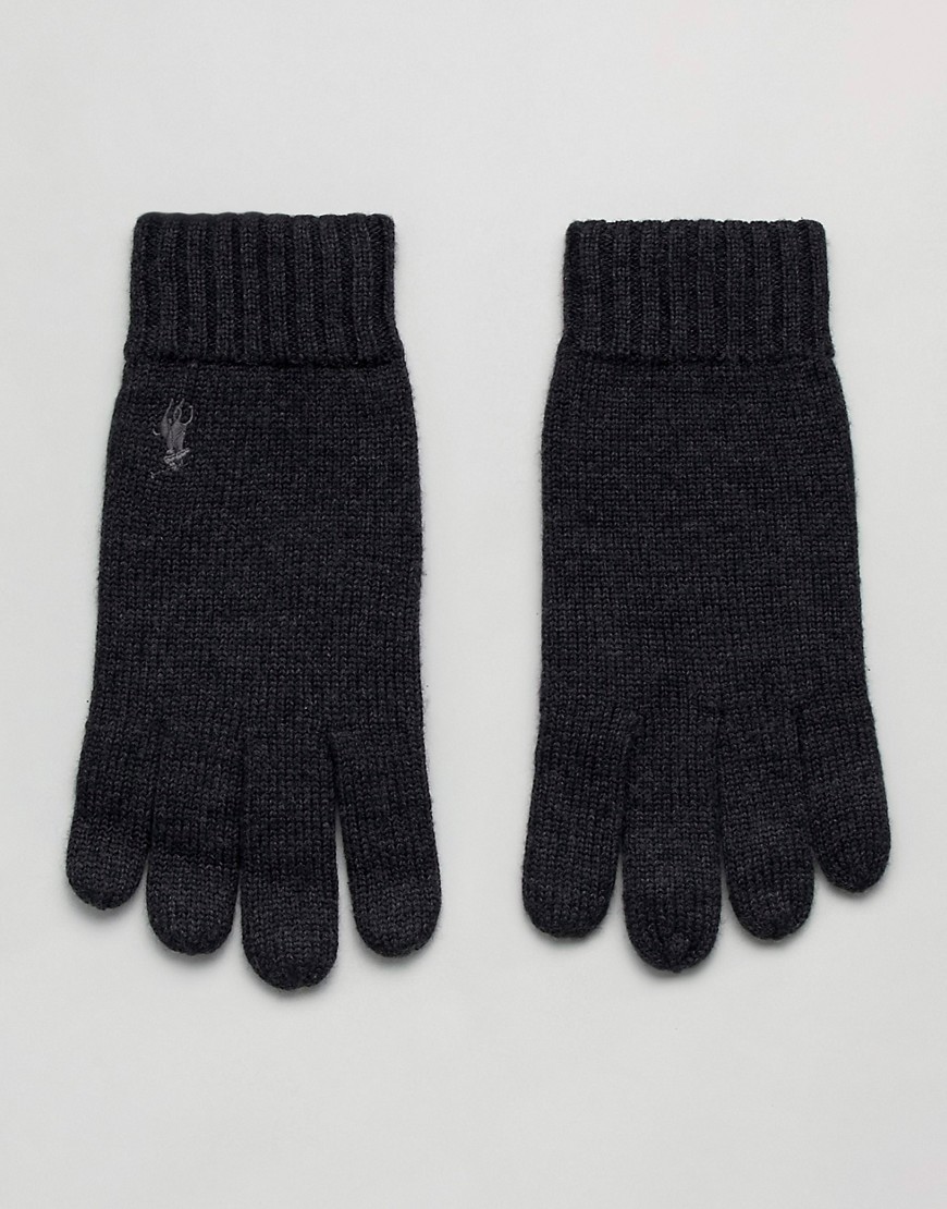 Polo Ralph Lauren player logo merino wool rib gloves in charcoal marl