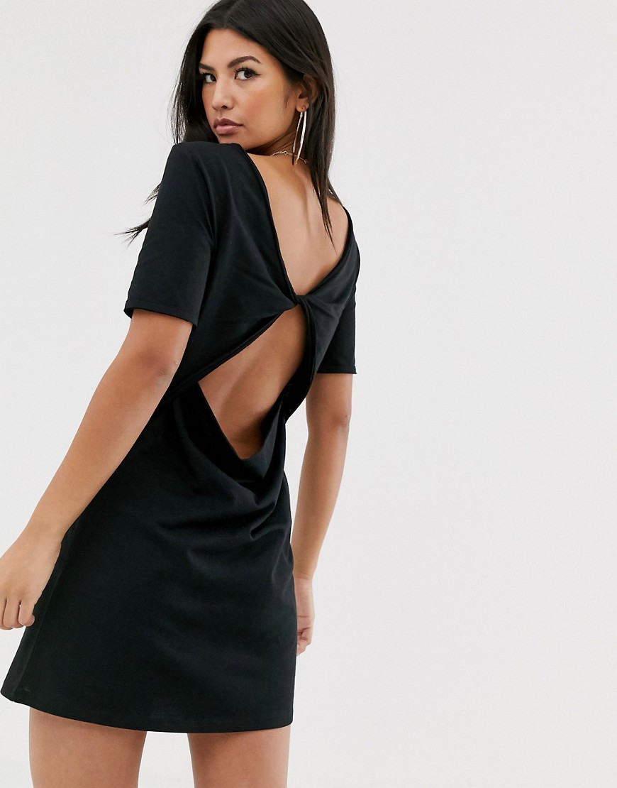 Asos Design Twist Back Mini T-shirt Dress-black