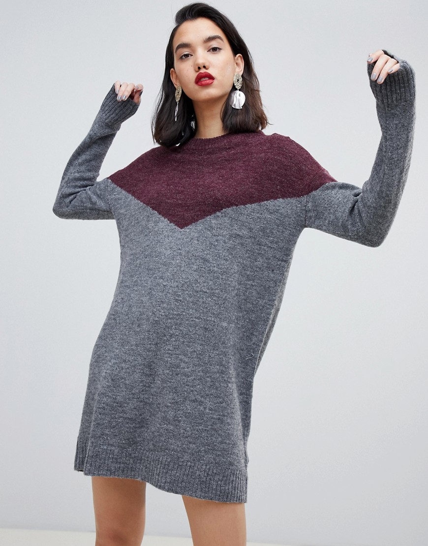 Vero Moda colour block knitted mini dress in grey - Wine tasting