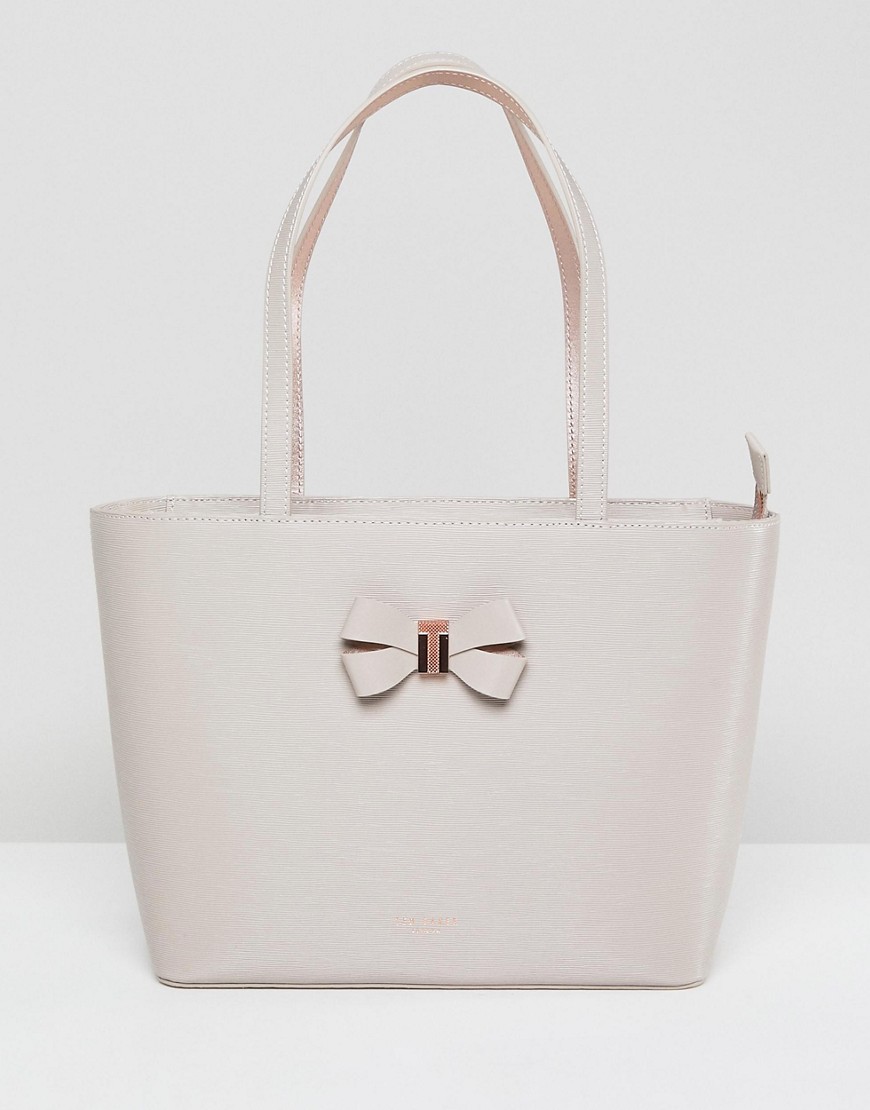 TED BAKER BOW SHOPPER IN LEATHER - BEIGE,143289