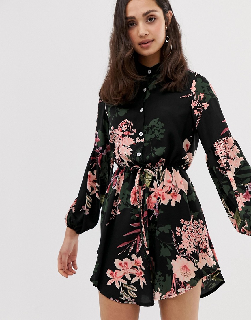Parisian collarless shirt dress in floral print