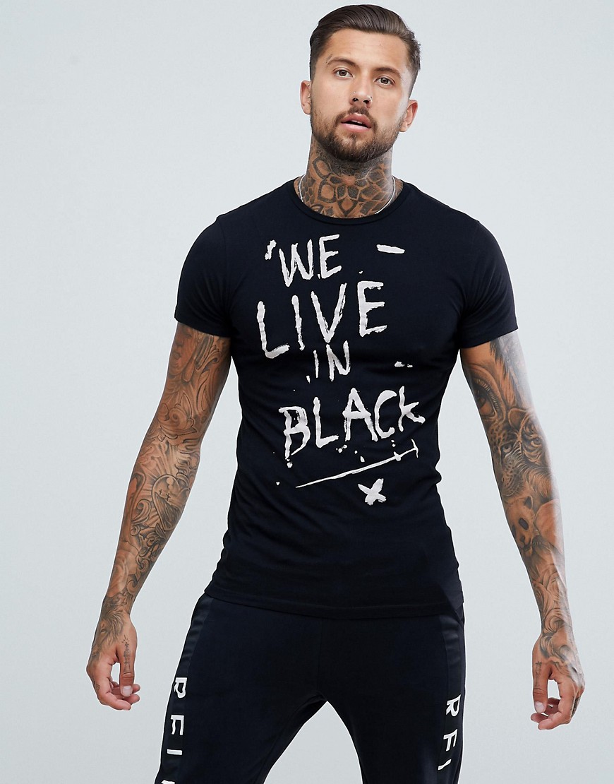 Religion muscle fit t-shirt with 'we live in black' print - Black