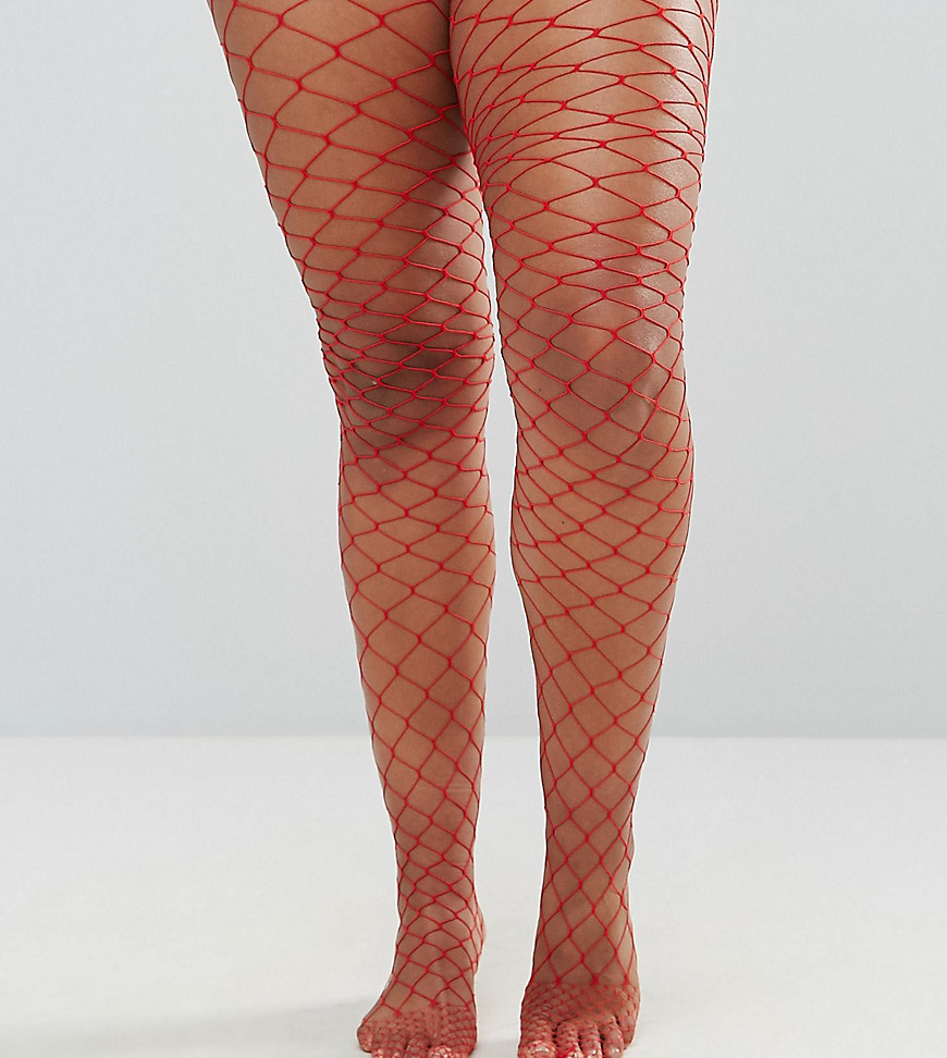 ASOS CURVE Oversized Fishnet Tights Red