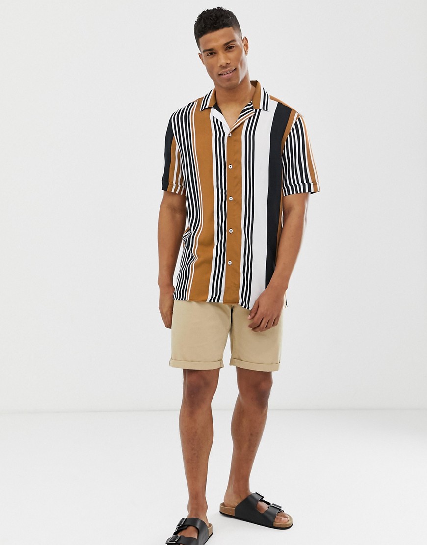 Burton Menswear shirt with bold stripe in tan