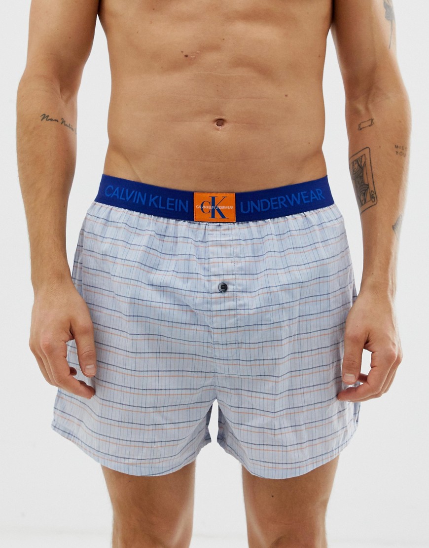 Calvin Klein Monogram check slim fit woven boxers in pale blue