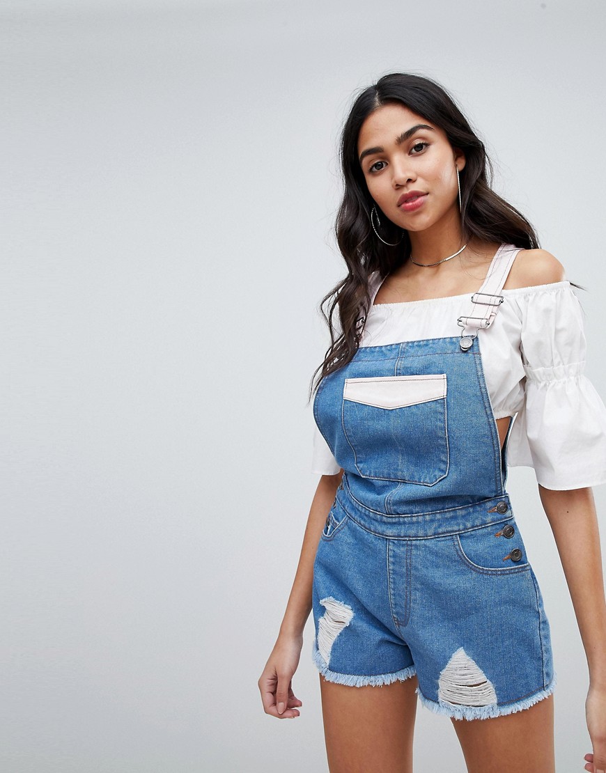 Missguided Contrast Distressed Dungarees - Pink