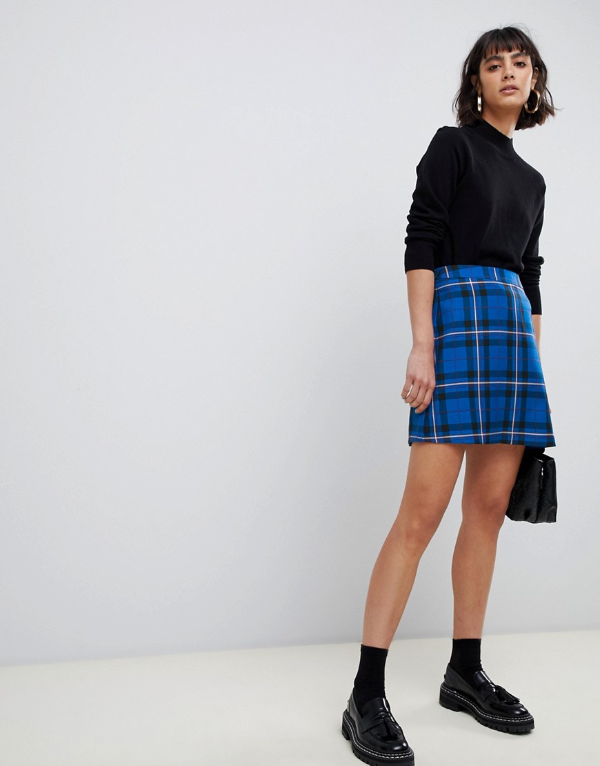 ASOS DESIGN ultimate a-line mini skirt in blue check