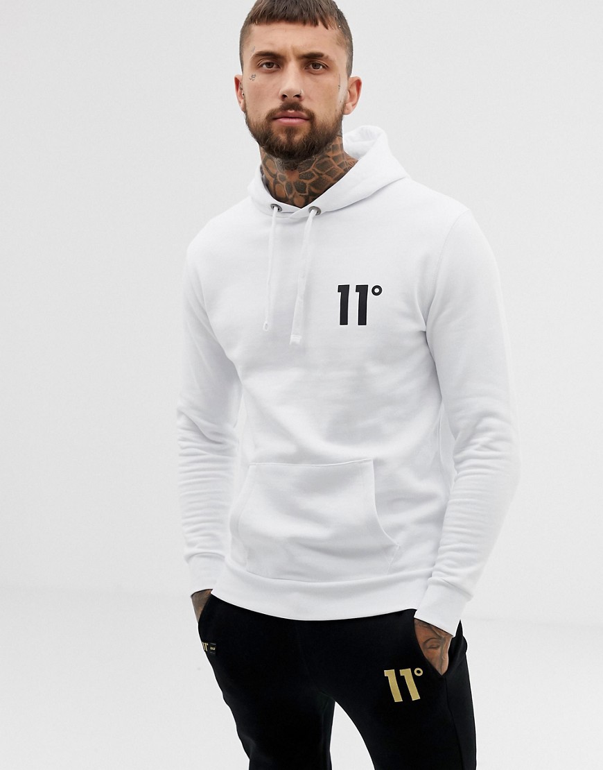 11 Degrees hoodie in white with logo