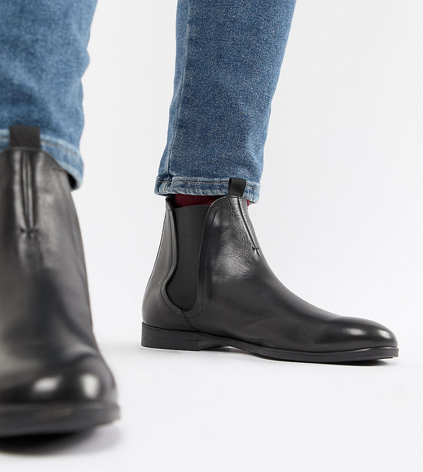 H By Hudson Wide Fit Atherston chelsea boots in black leather - Black