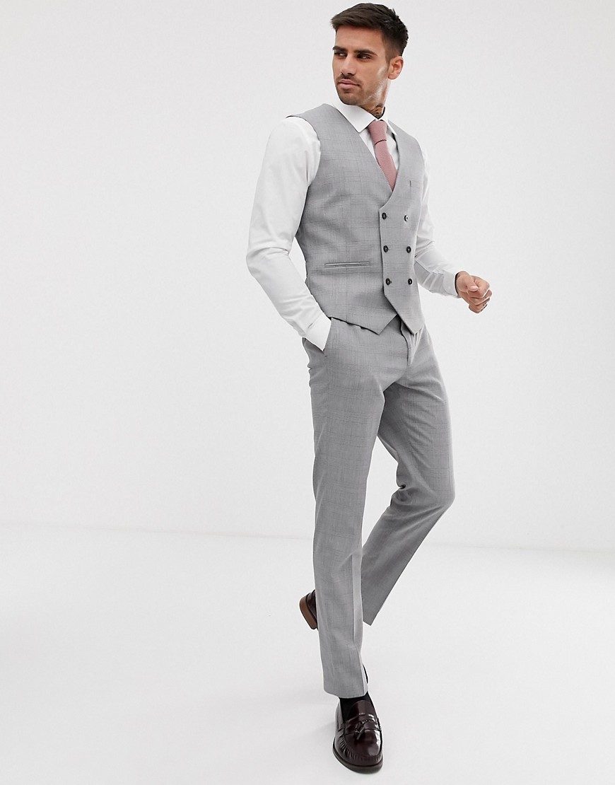 Burton Menswear skinny fit waistcoat in grey check