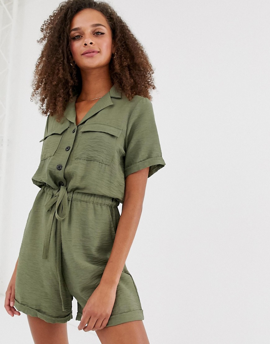 New Look playsuit with drawstring waist in green