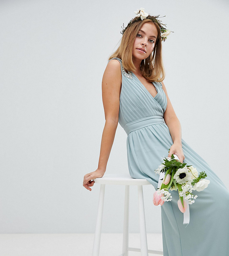TFNC Petite Wrap Front Maxi Bridesmaid Dress With Embellishment