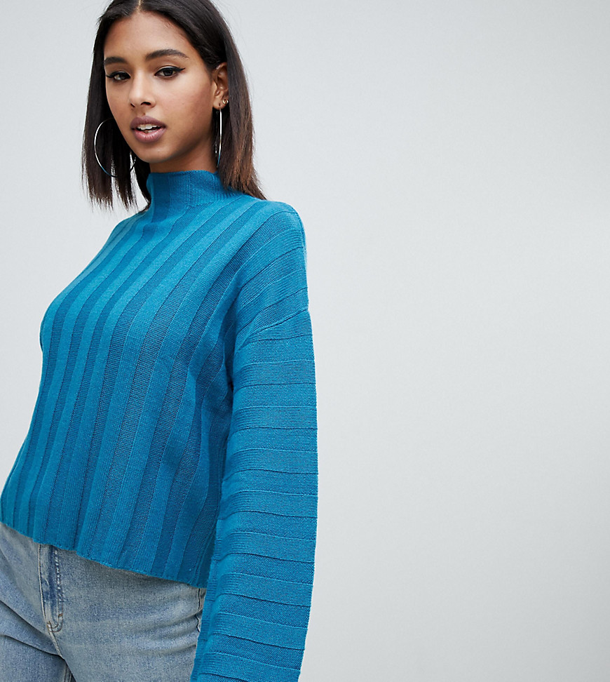 Missguided high neck wide sleeve jumper in blue