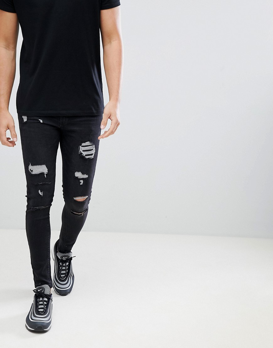11 Degrees super skinny jeans in washed black with distressing - Black