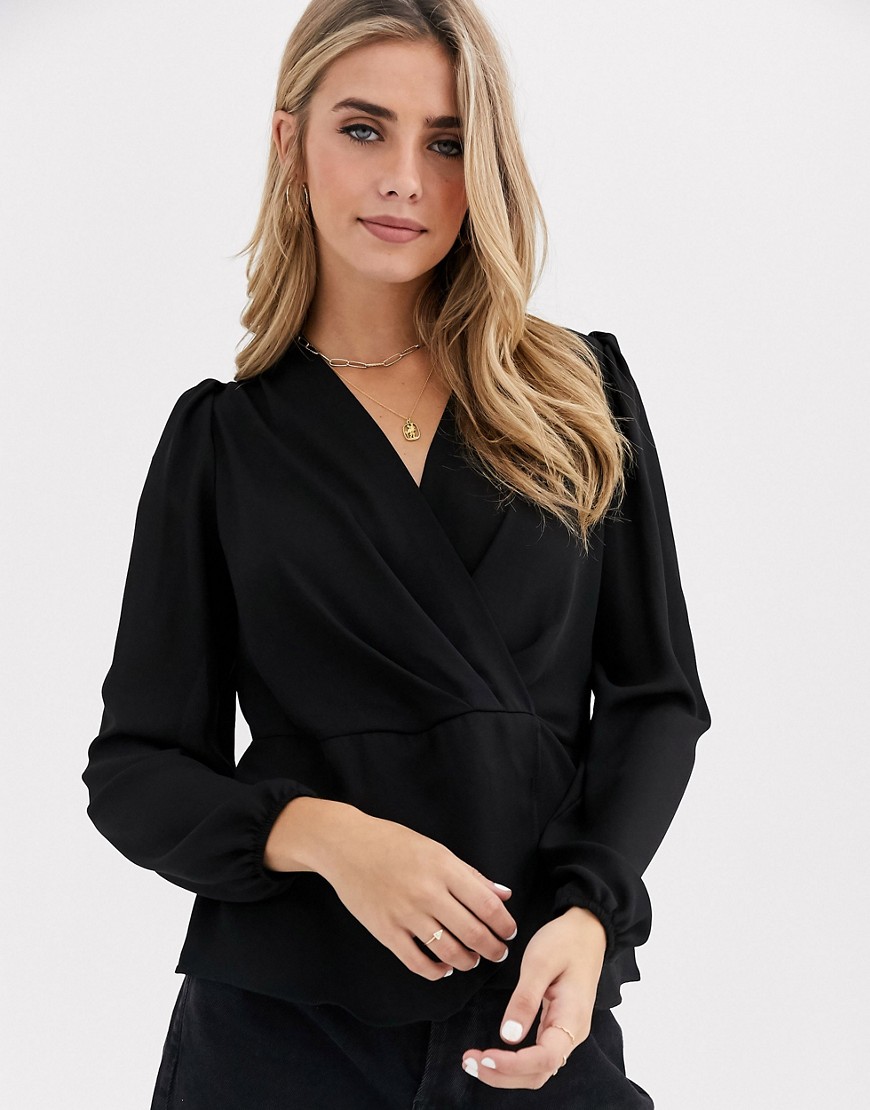 New Look twist front blouse in black