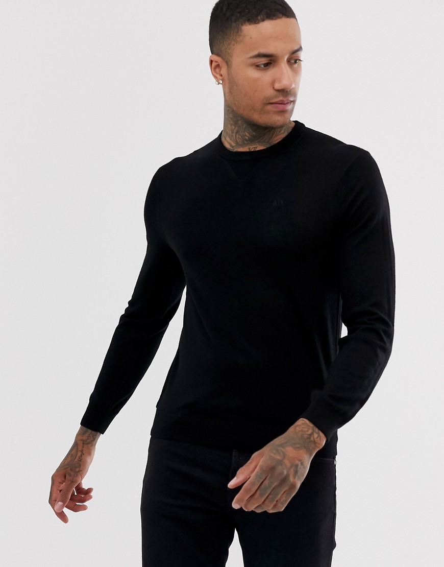 Armani Exchange wool mix crew neck jumper in black