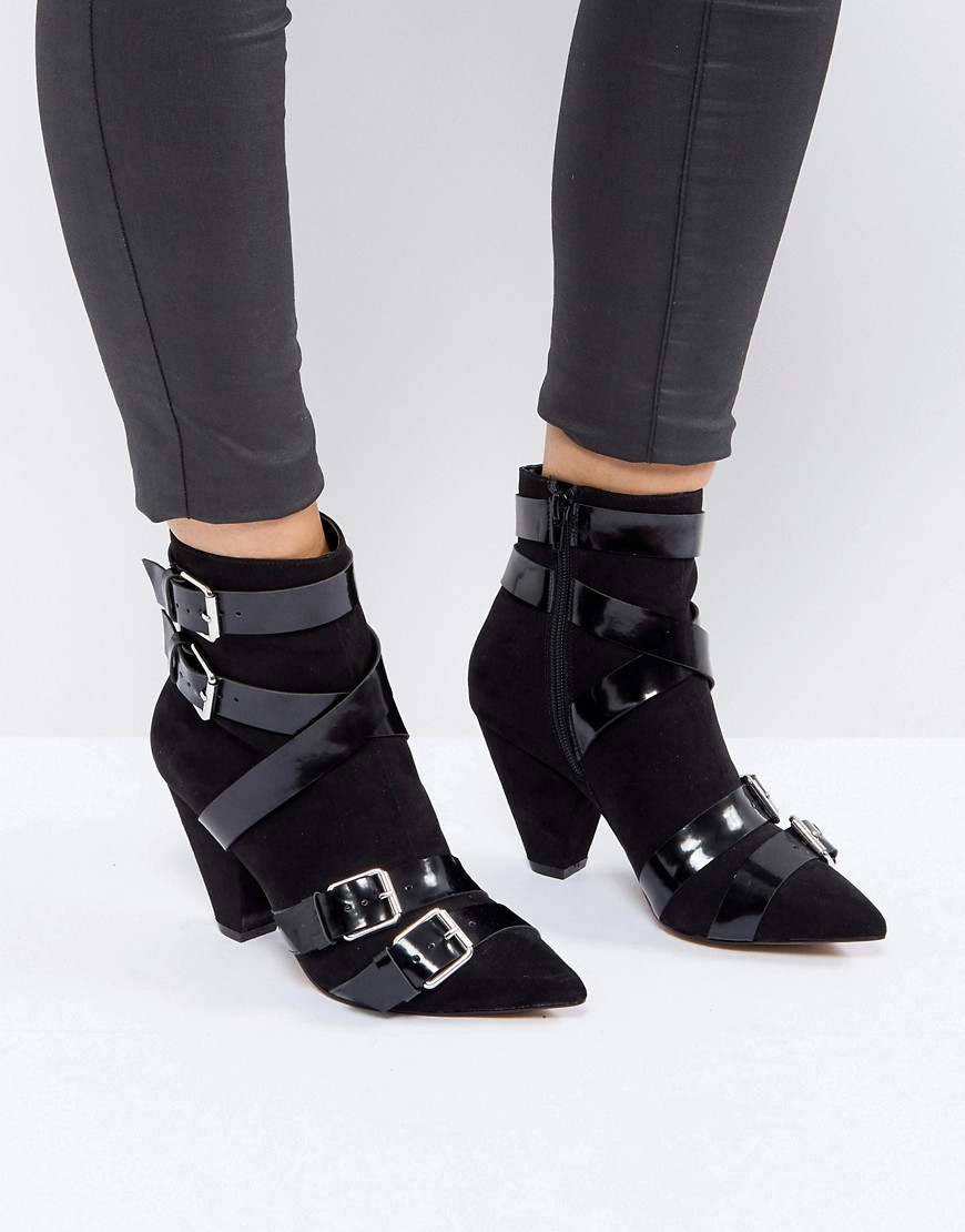 Asos Design Asos Robin Multi Strap Cone Heel Boots - Black