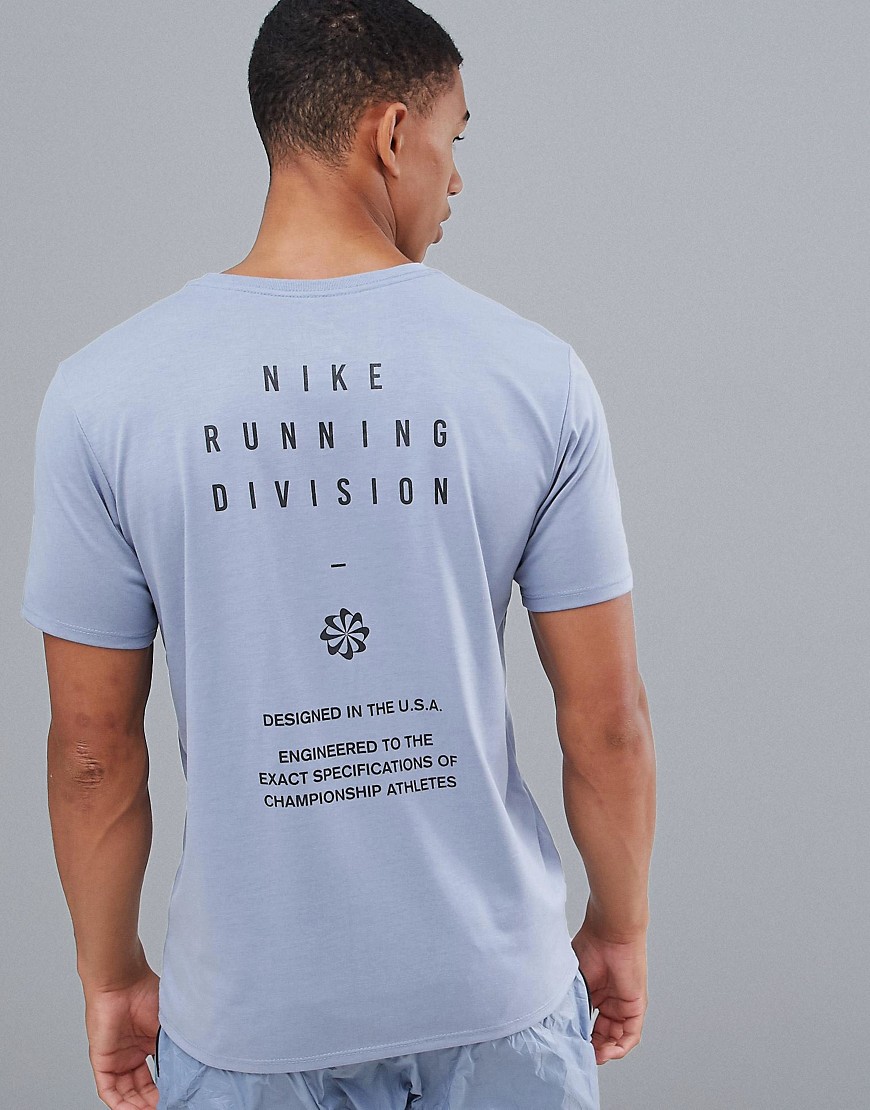 Nike Running Run Division Back Print T-Shirt In Grey 923221-445
