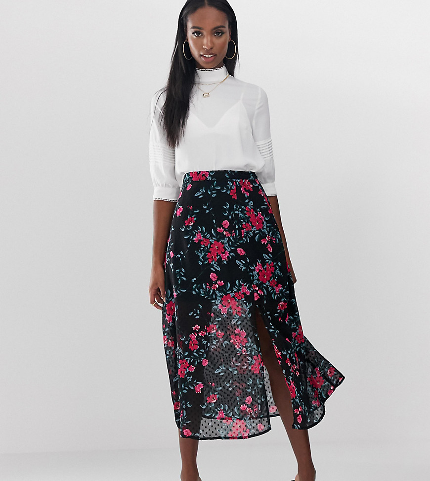 Fashion Union Tall midi skirt with split in dobby floral