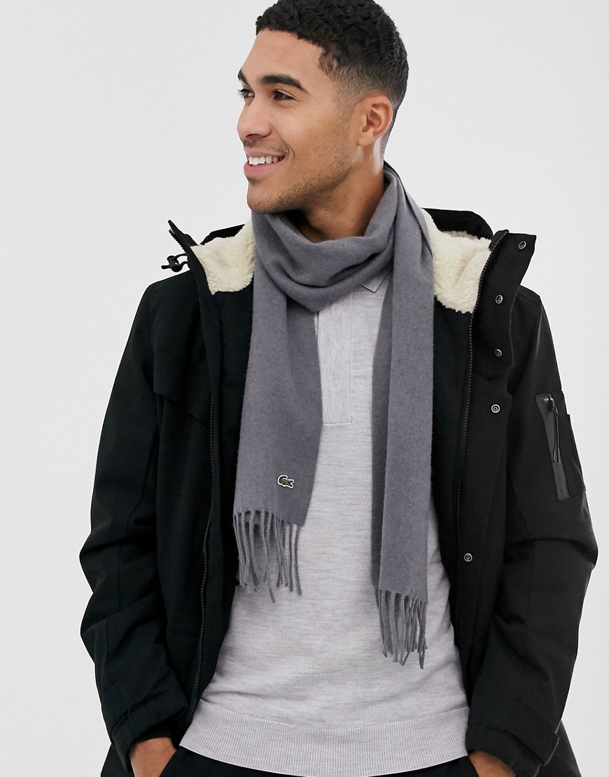 Lacoste knitted scarf in charcoal