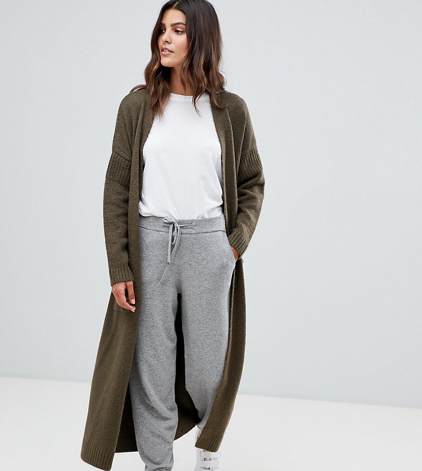 Micha Lounge luxe oversized maxi cardigan with tie waist in mohair blend - Olive