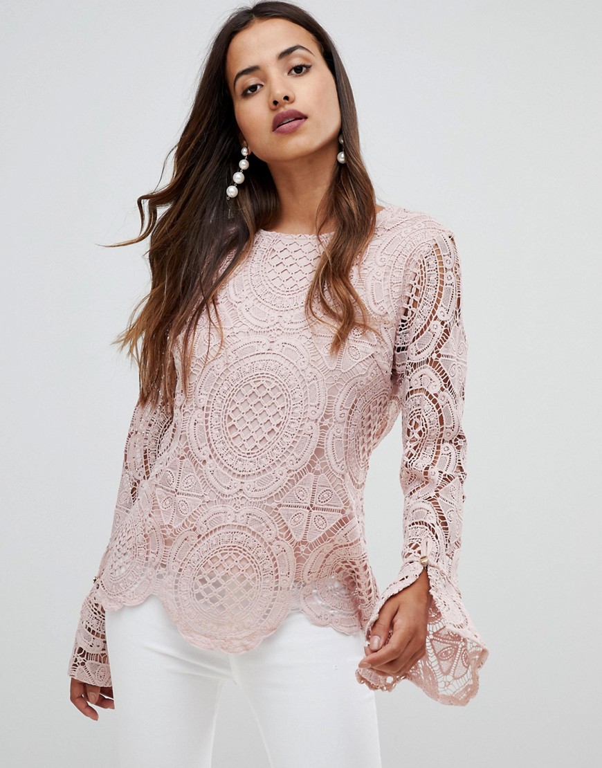 Girl In Mind crochet lace flute sleeve top