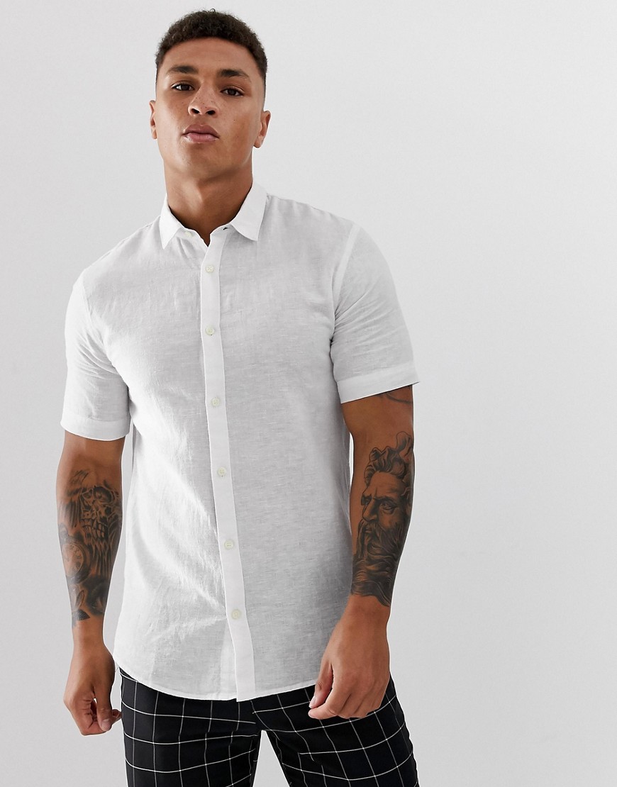 Only & Sons short sleeve linen shirt in white