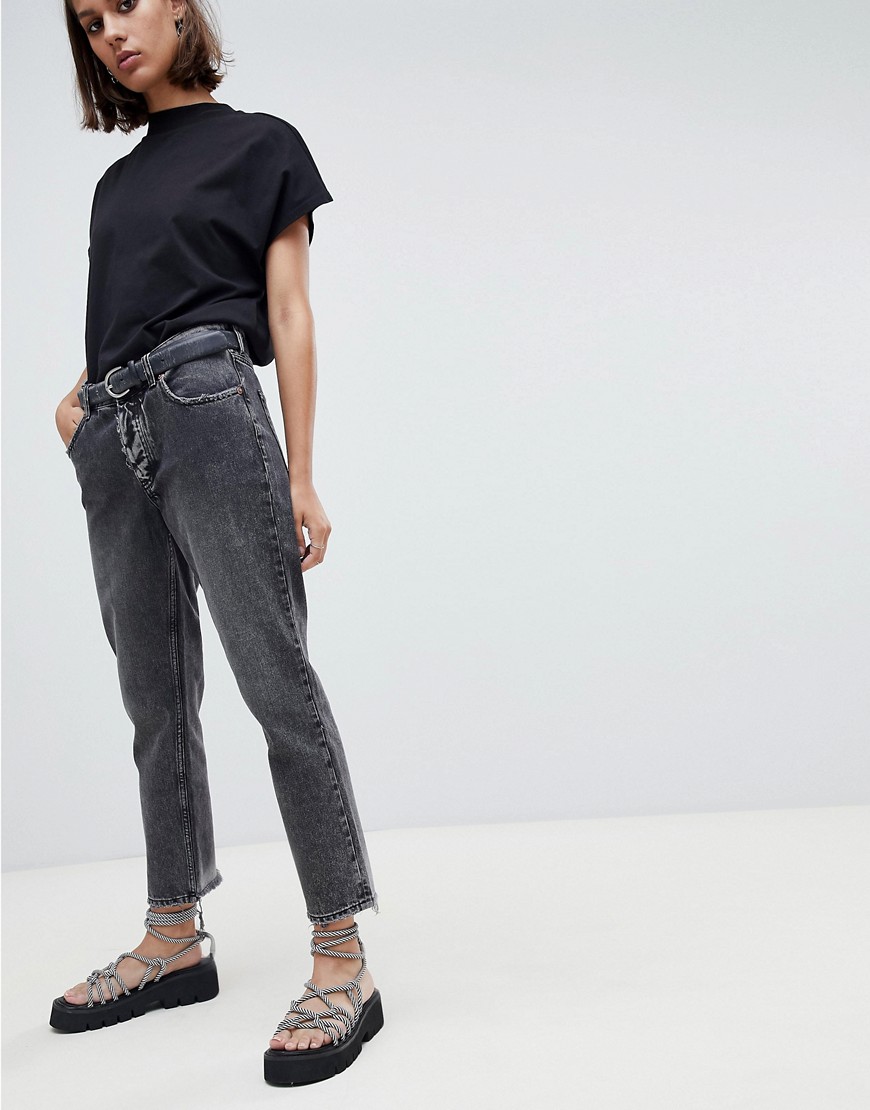 Cheap Monday cropped mom jean in rigid denim with destroyed hem