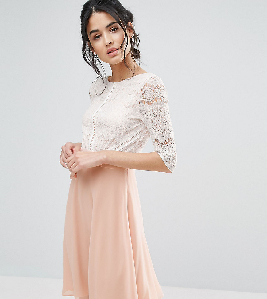 Elise Ryan Midi Dress With Scallop Lace Bodice And Low Back - Nude/cream